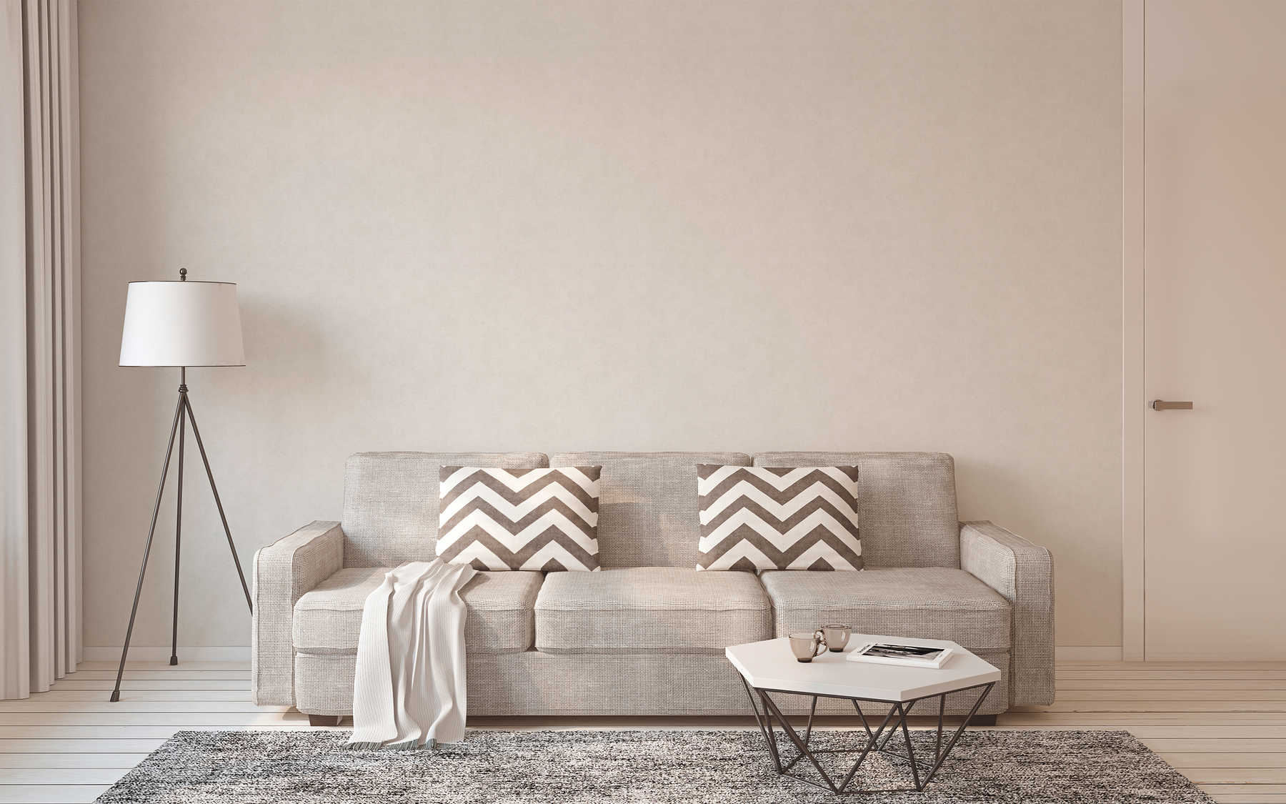 Einfarbige Tapete Creme Beige mit neutraler Strukturmusterung