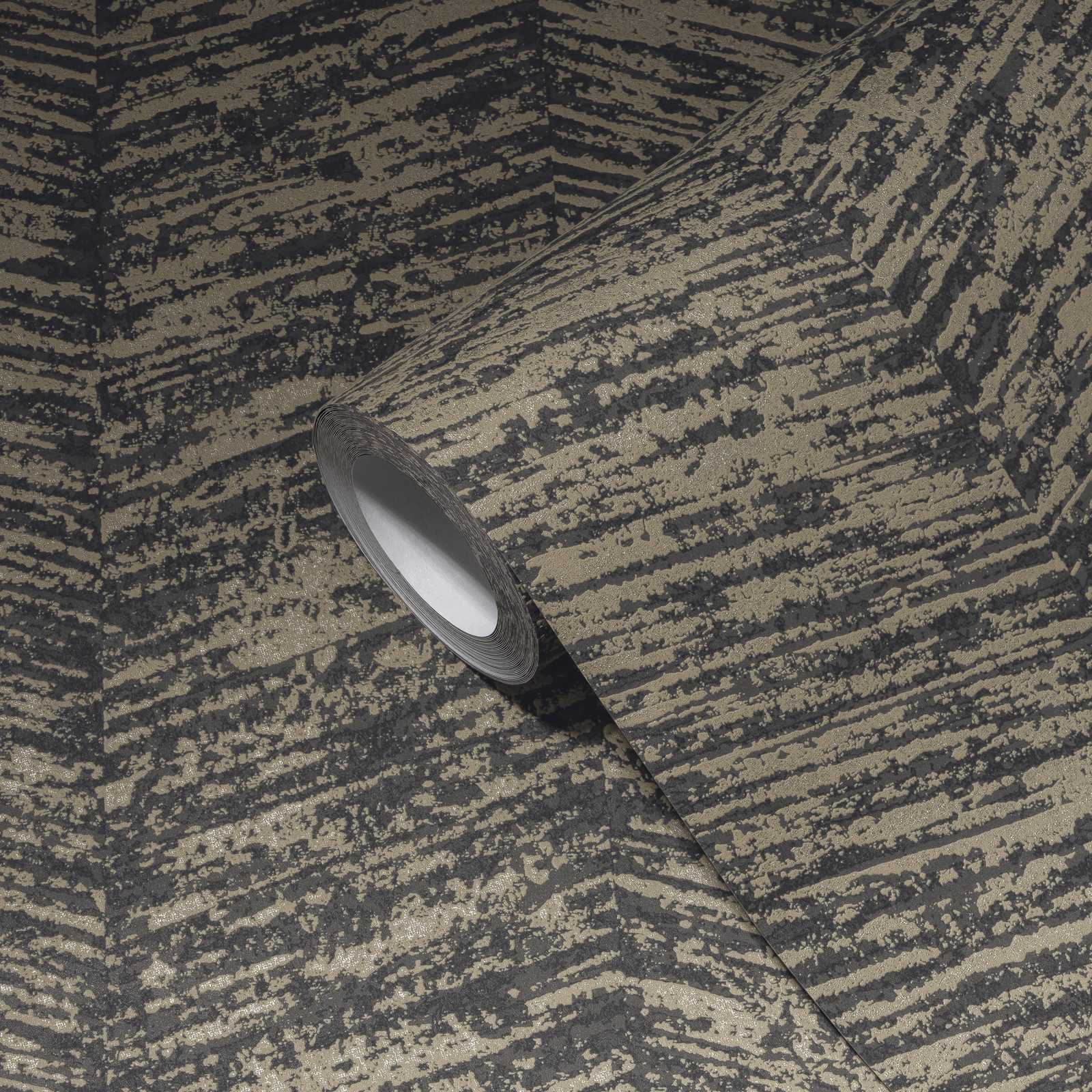             Ethno Tapete mit meliertem Streifenmuster – Grau, Metallic, Schwarz
        