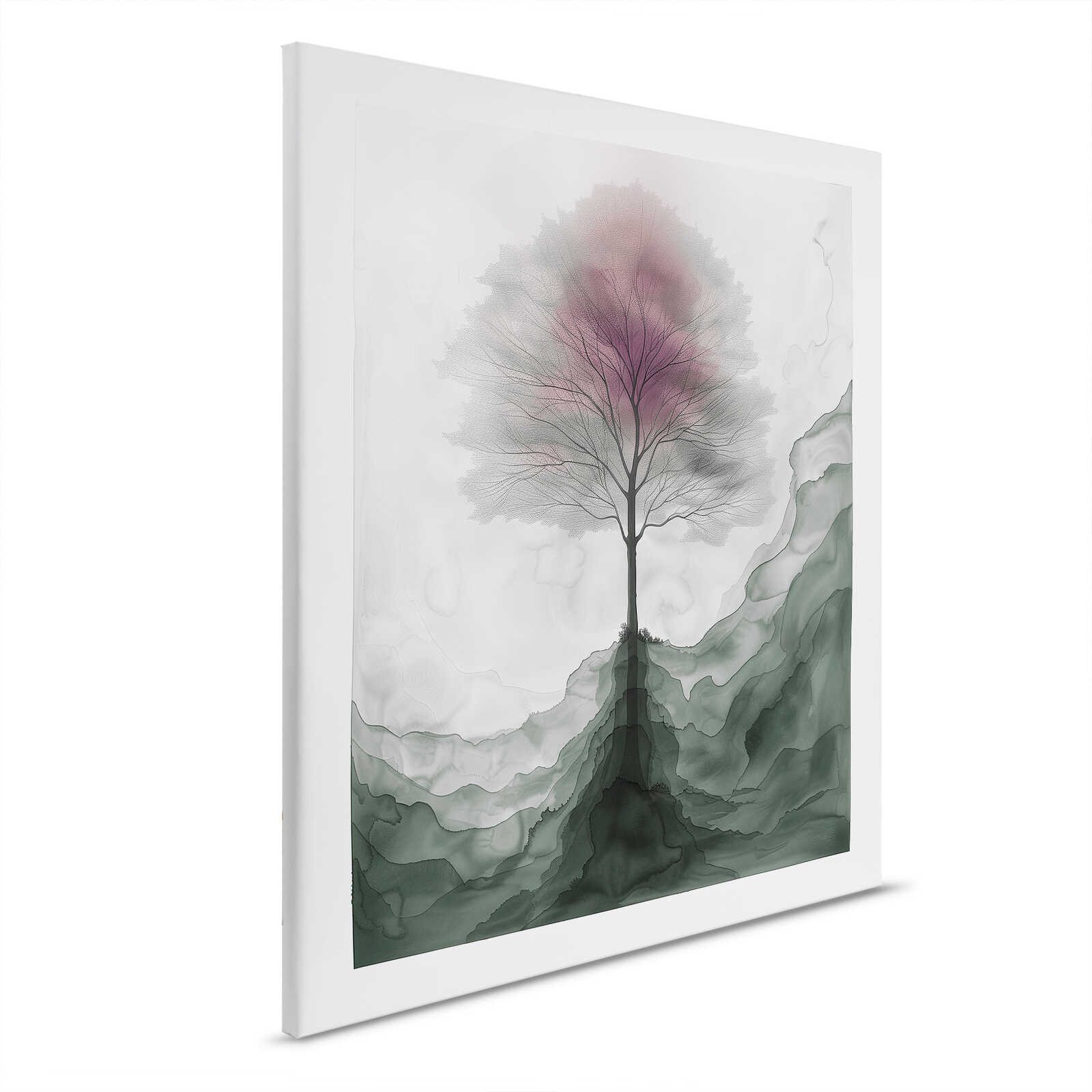         Tableau toile Calme rêveur - Arbre dans un rose tendre - 40 x 50 cm - Gris, Vert
    