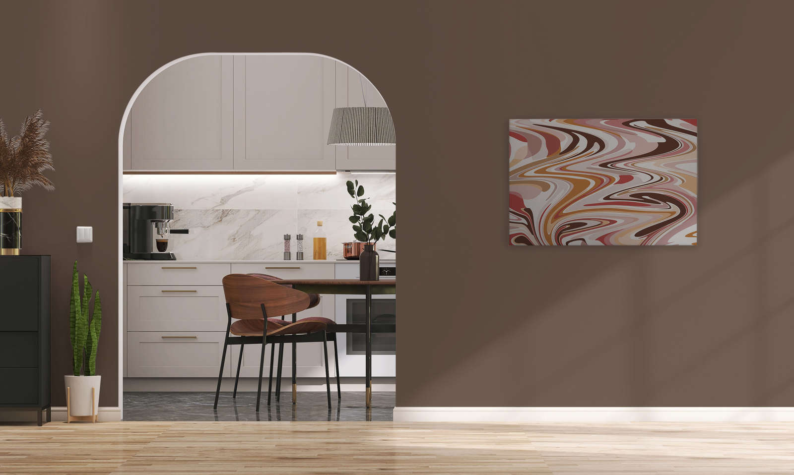             Leinwandbild mit abstraktem Farbmuster in warmen Farbtönen – 0,90 m x 0,60 m
        
