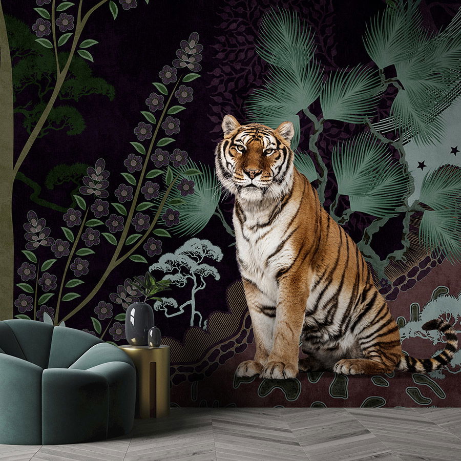         papier peint en papier panoramique »khan« - motif jungle abstrait avec tigre - intissé premium lisse et légèrement brillant
    