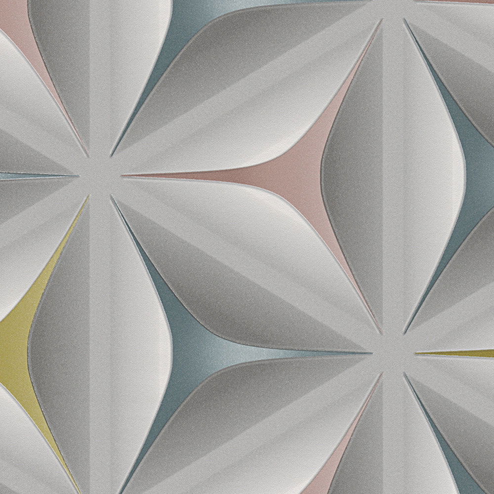             Vintage Tapete Skandinavien Muster – Blau, Grau, Rosa
        