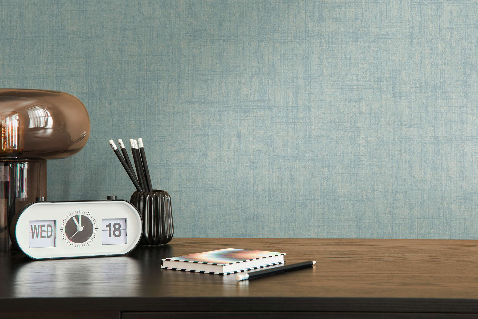             Wassergrüne Tapete, grobe Leinenoptik – Blau, Grün
        