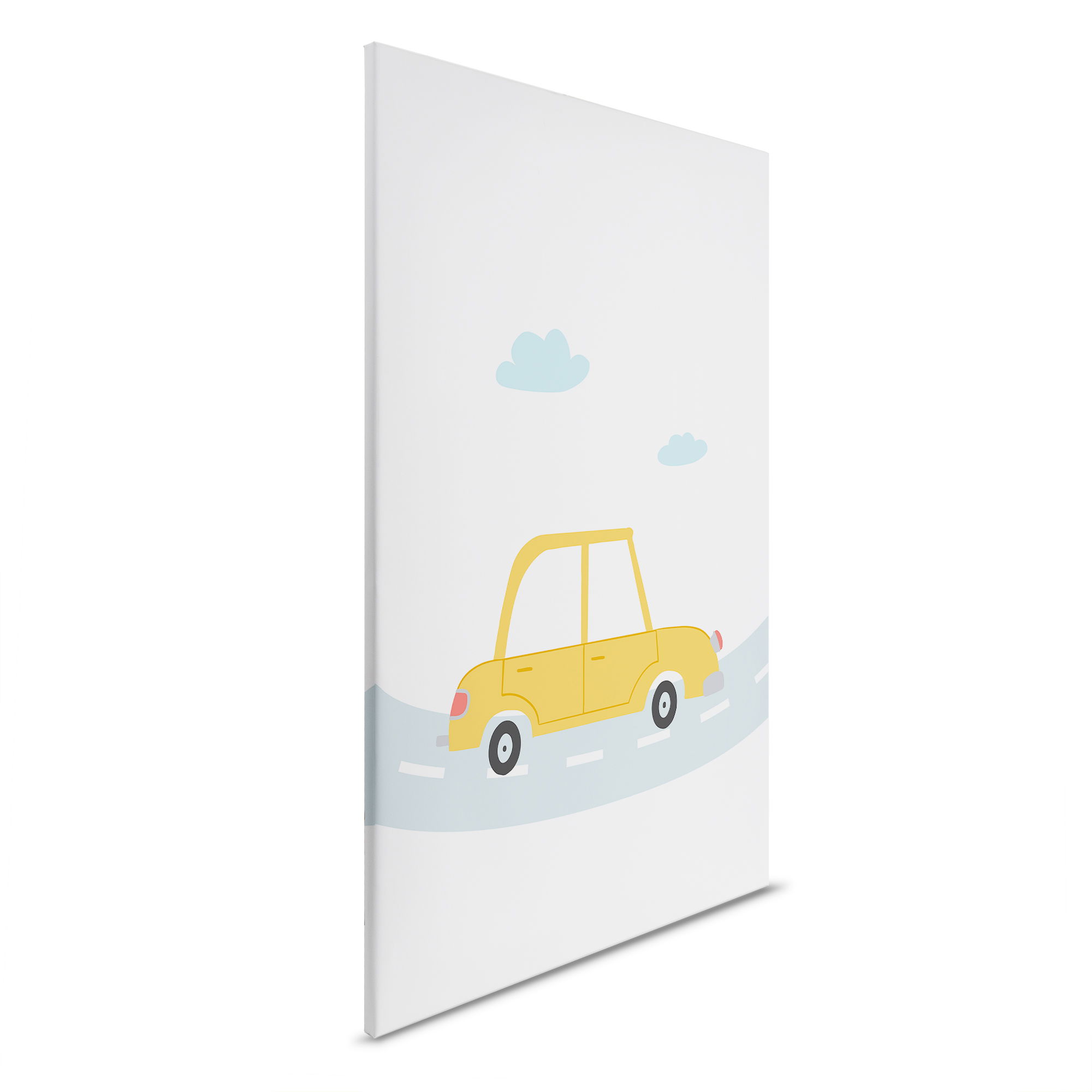         Fröhliches gelbes Auto - Leinwandbild für Kinderzimmer – 30 x 45 cm - Weiss, Gelb
    