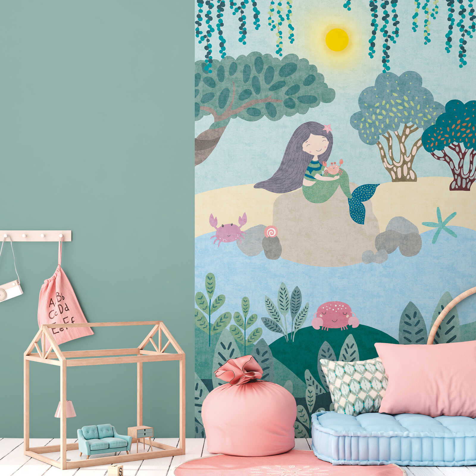         Meerjungfrauenparadies Vliestapeten Panel 159cm Breite x 280cm Höhe – Fantasievoller Ozean-Look, glatte Oberfläche – Bunt
    