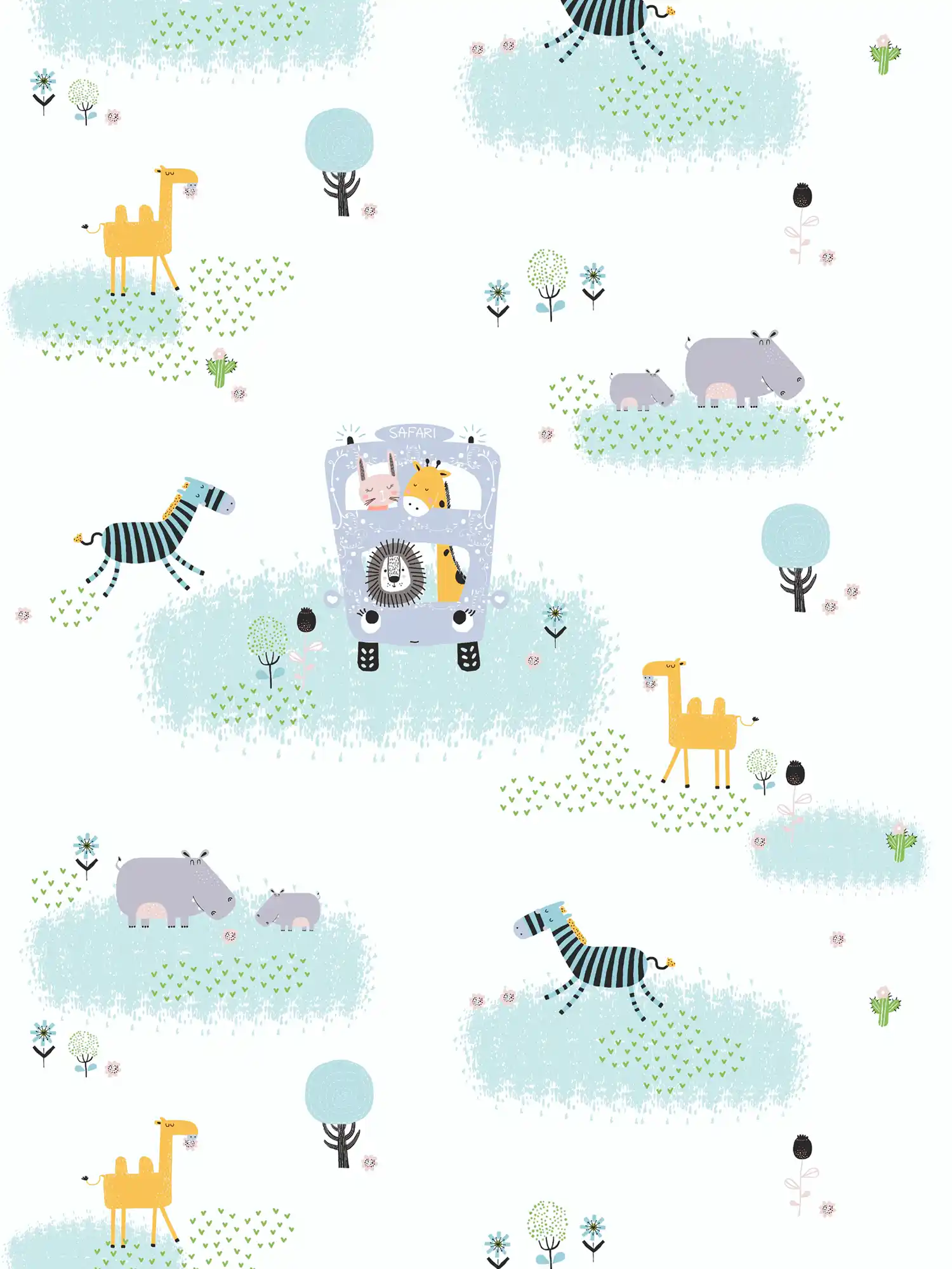         Safari wallpaper Nursery - colourful, green, grey
    