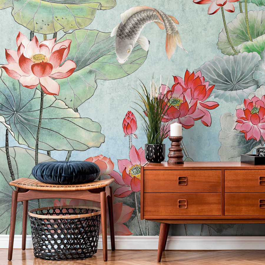 Wanddecke, Lilienmuster, Blumenwand, Vintagemöbel, Dekoration