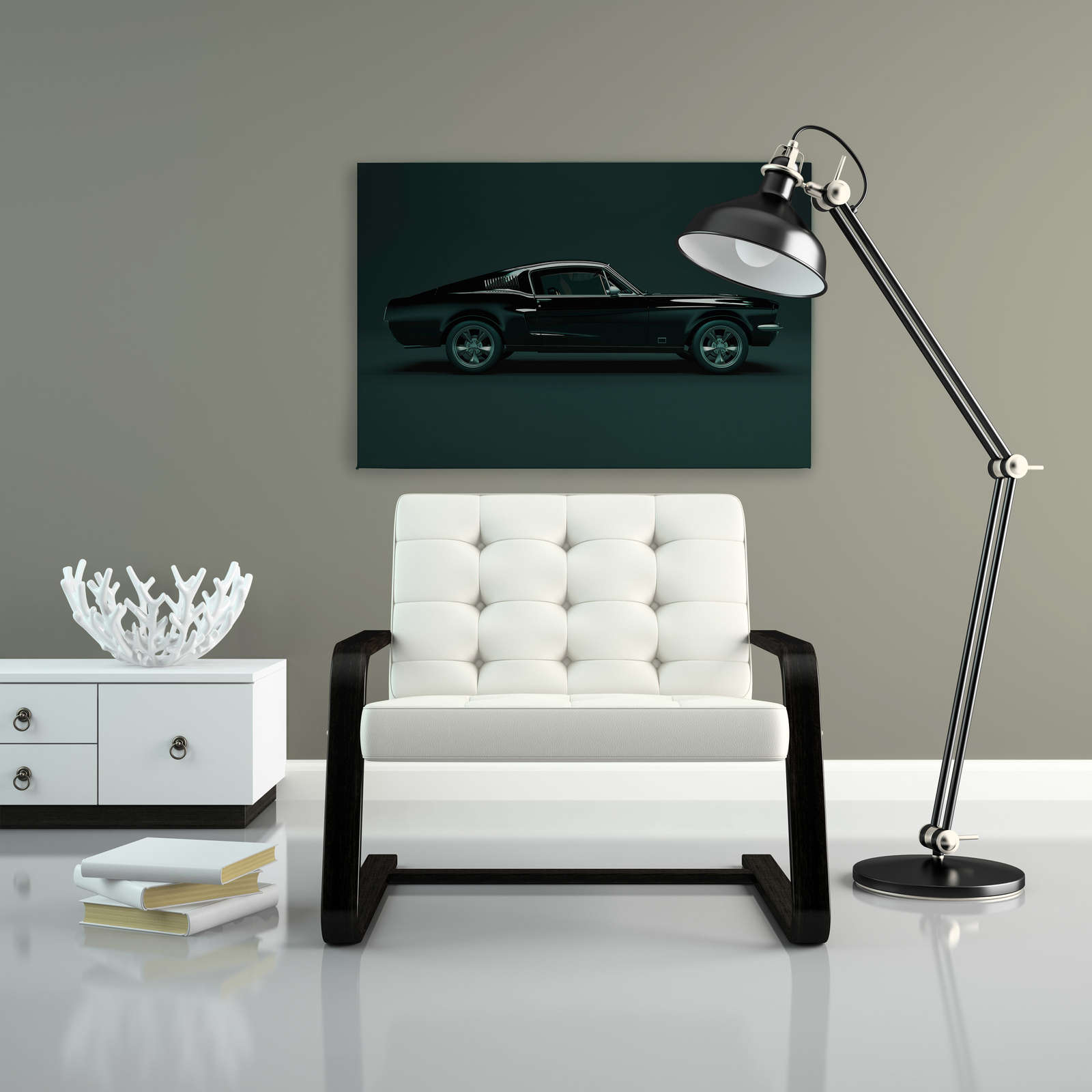 Mustang 1 - Leinwandbild, Seitenansicht Mustang, Vintage – 0,90 m x 0,60 m