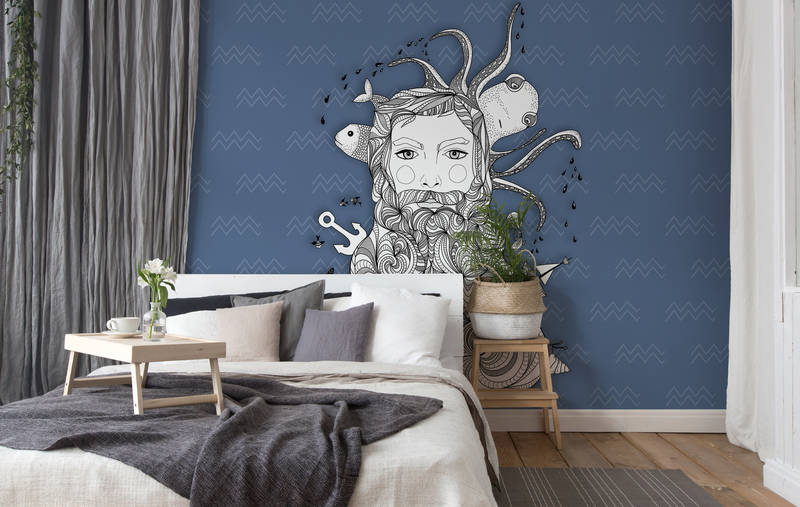 murals, wall art, blue wall, illustration, bedroom decor