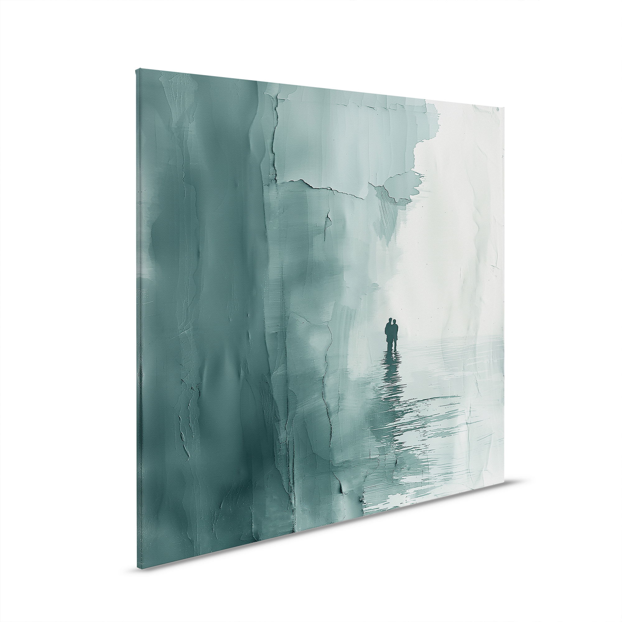         Canvas foto Rustige waterweg - Abstracte canvas print in rustgevende groene tinten - 30 x 30 cm - Blauw, Grijs
    