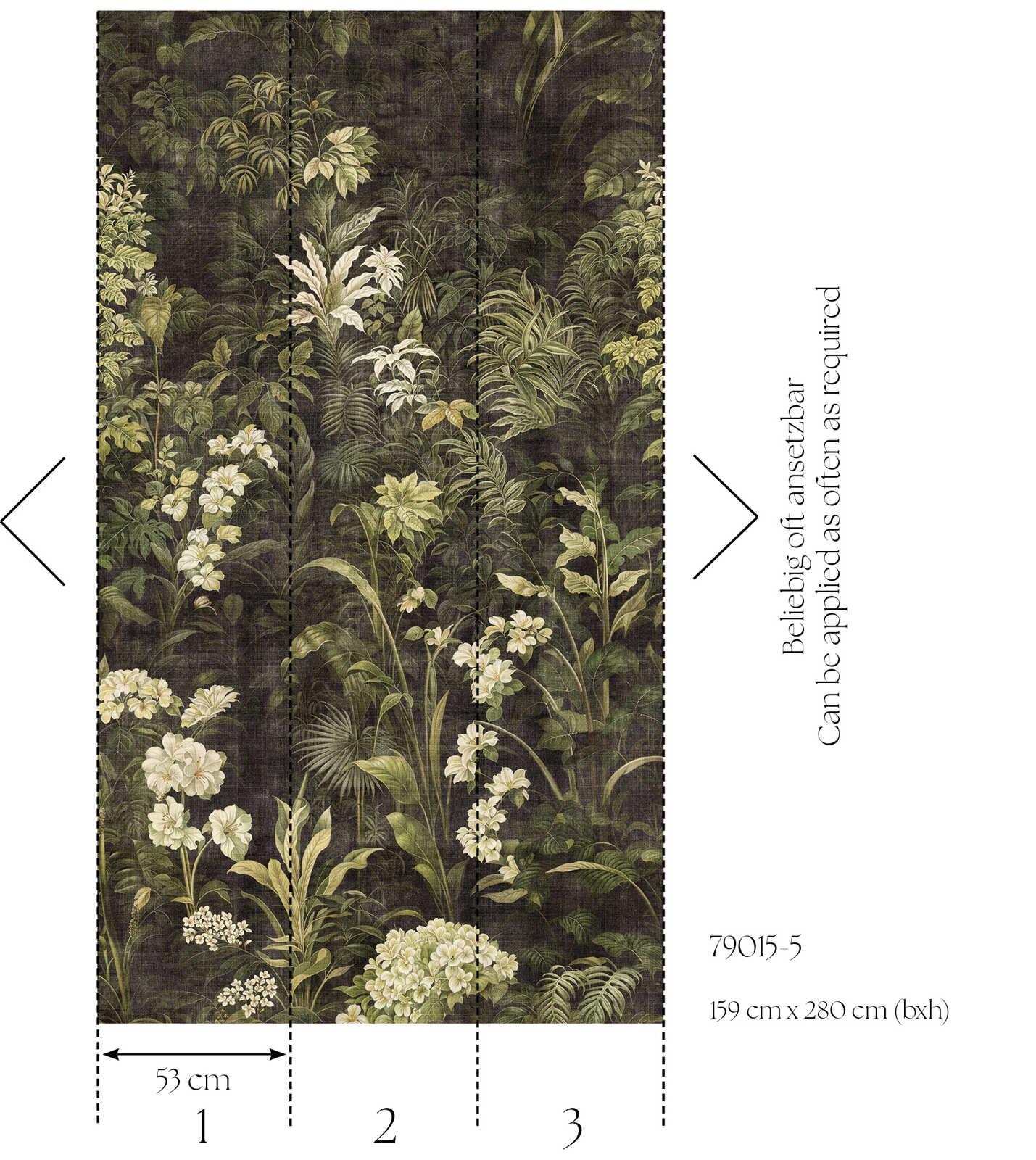             Glattes Vliestapeten Panel "Foliage" 159cm Breite x 280cm Höhe - Wildes Laubmotiv, glatte Oberfläche – Grün
        