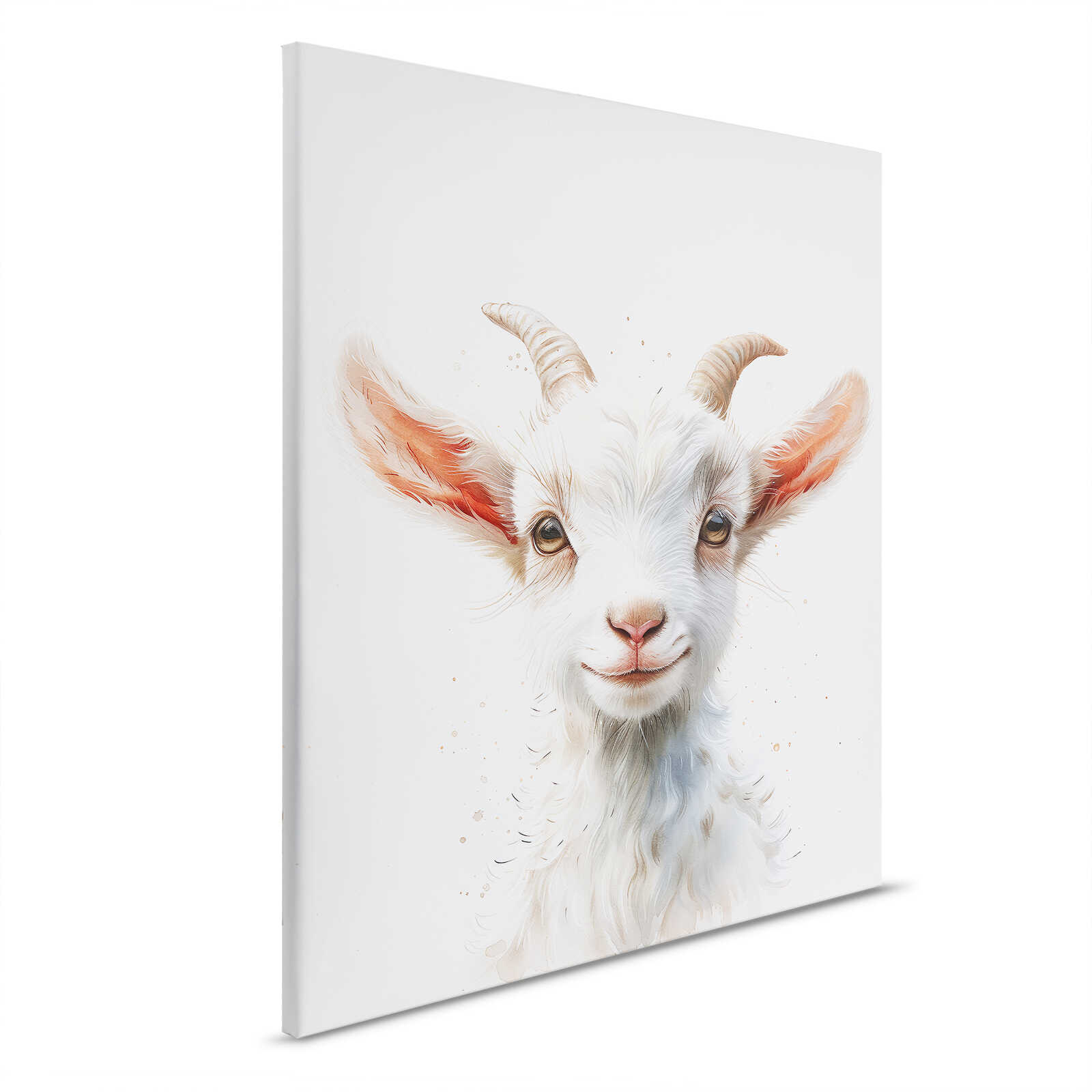         Canvas foto Brutale geit - Charmante canvas foto met dierfiguur - 40 x 50 cm - Wit, Beige
    