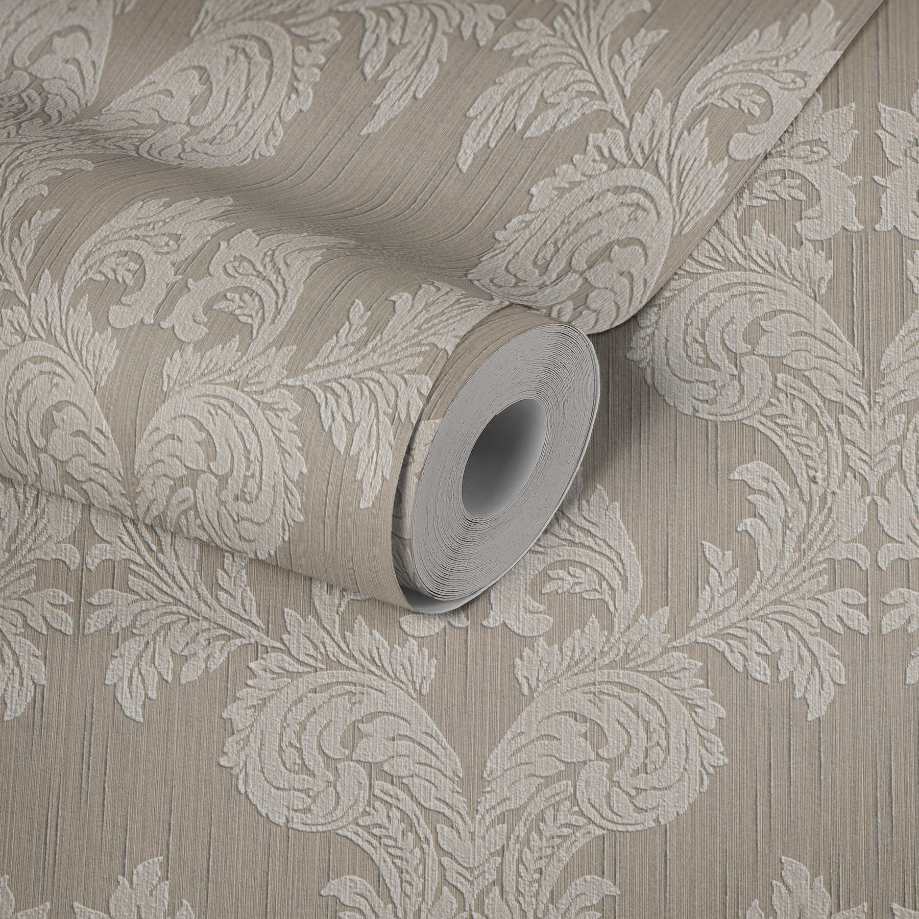             Textiloptik Vliestapete mit Struktur-Ornamenten – Beige
        
