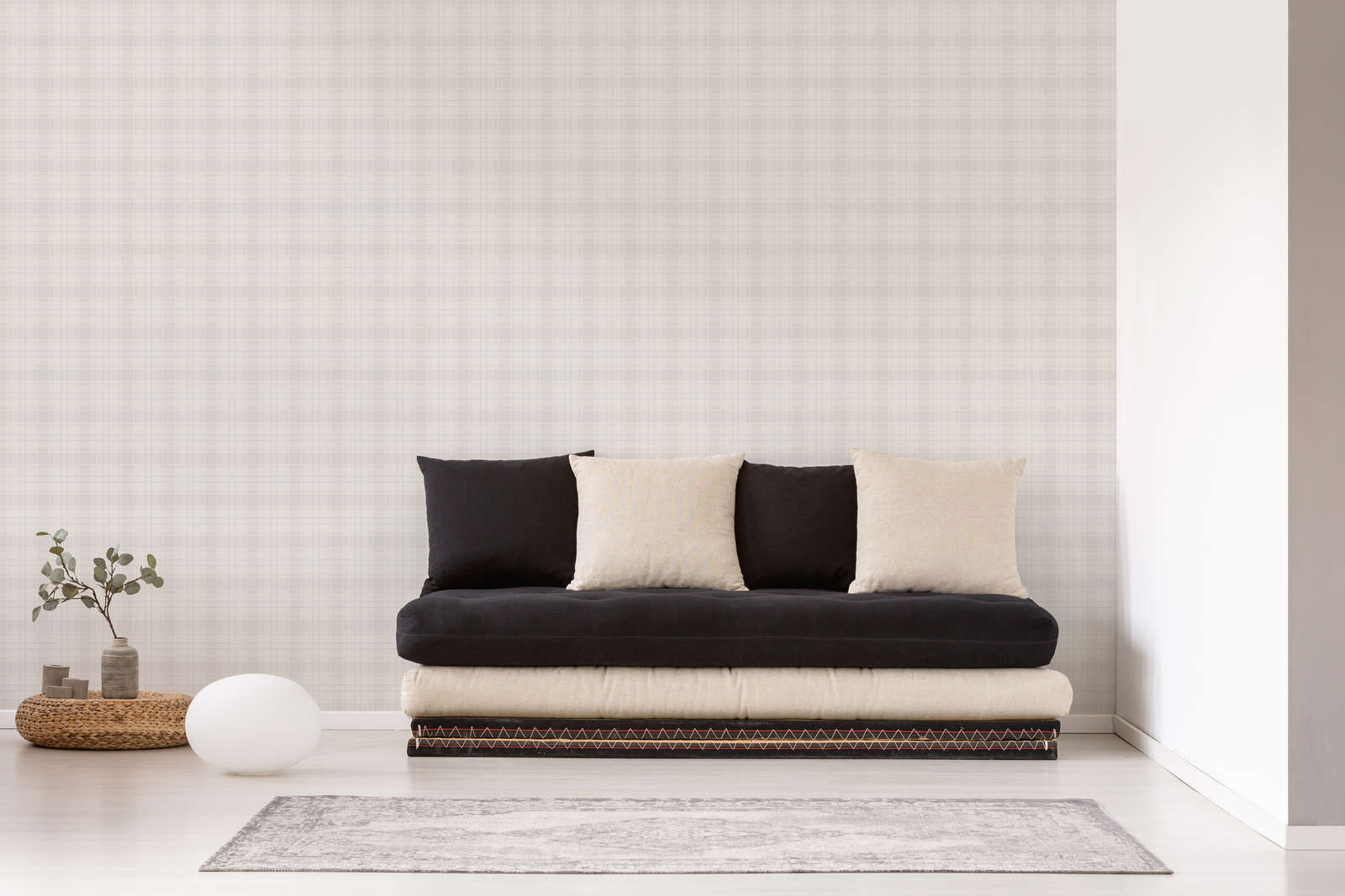             Karierte Landhaus Tapete in matt – Creme, Beige, Grau
        