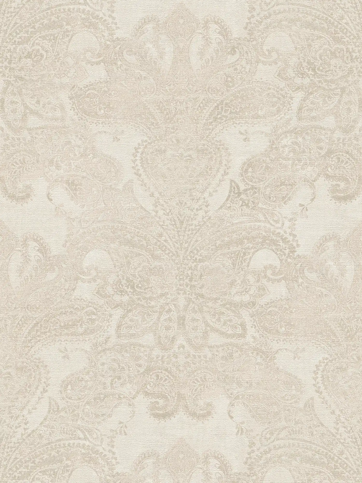 Barocktapete mit großflächigen Ornamenten – Weiß, Creme, Grau