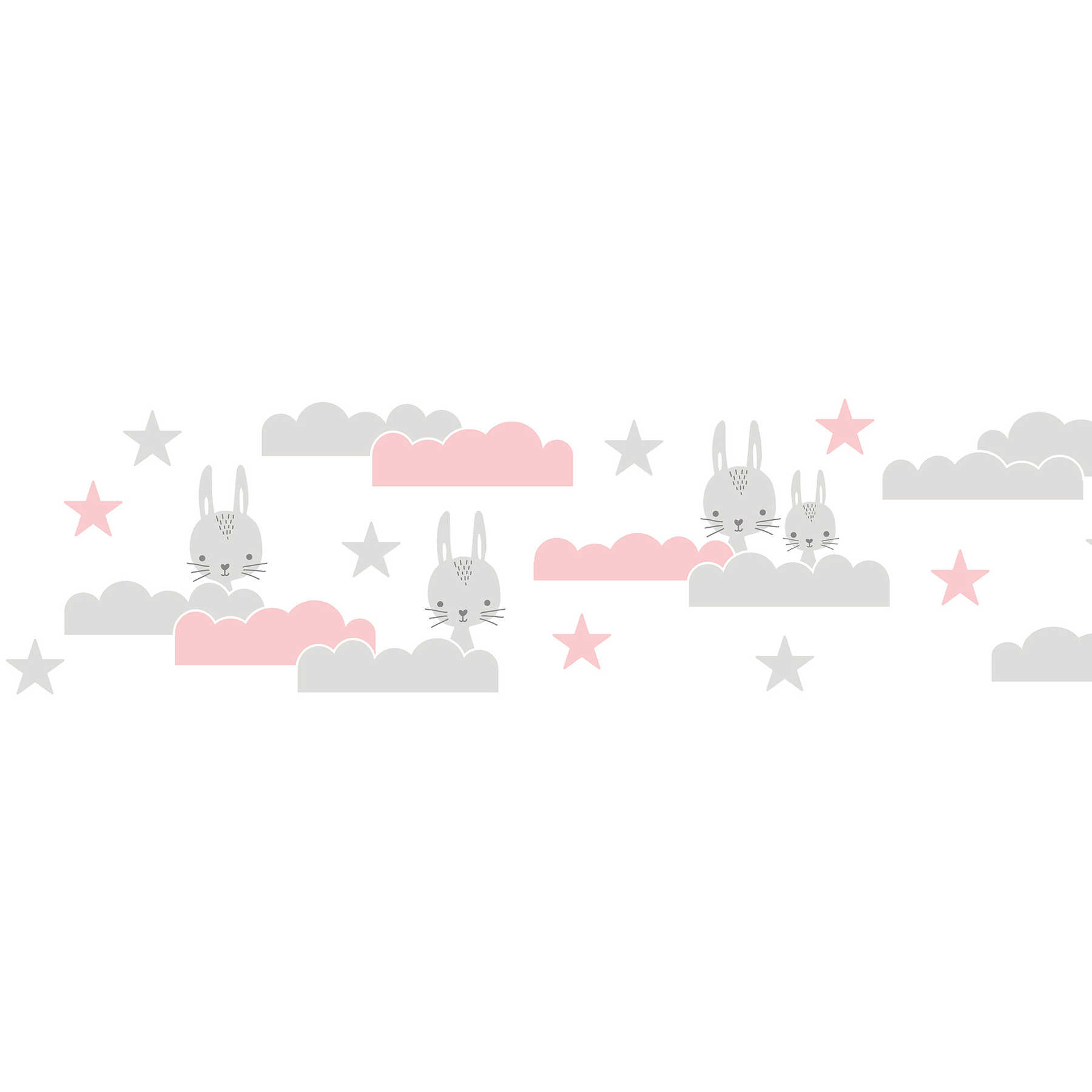         Babyzimmer Tapete "Häschen auf Wolke 7" für Mädchen – Grau, Rosa, Weiß
    