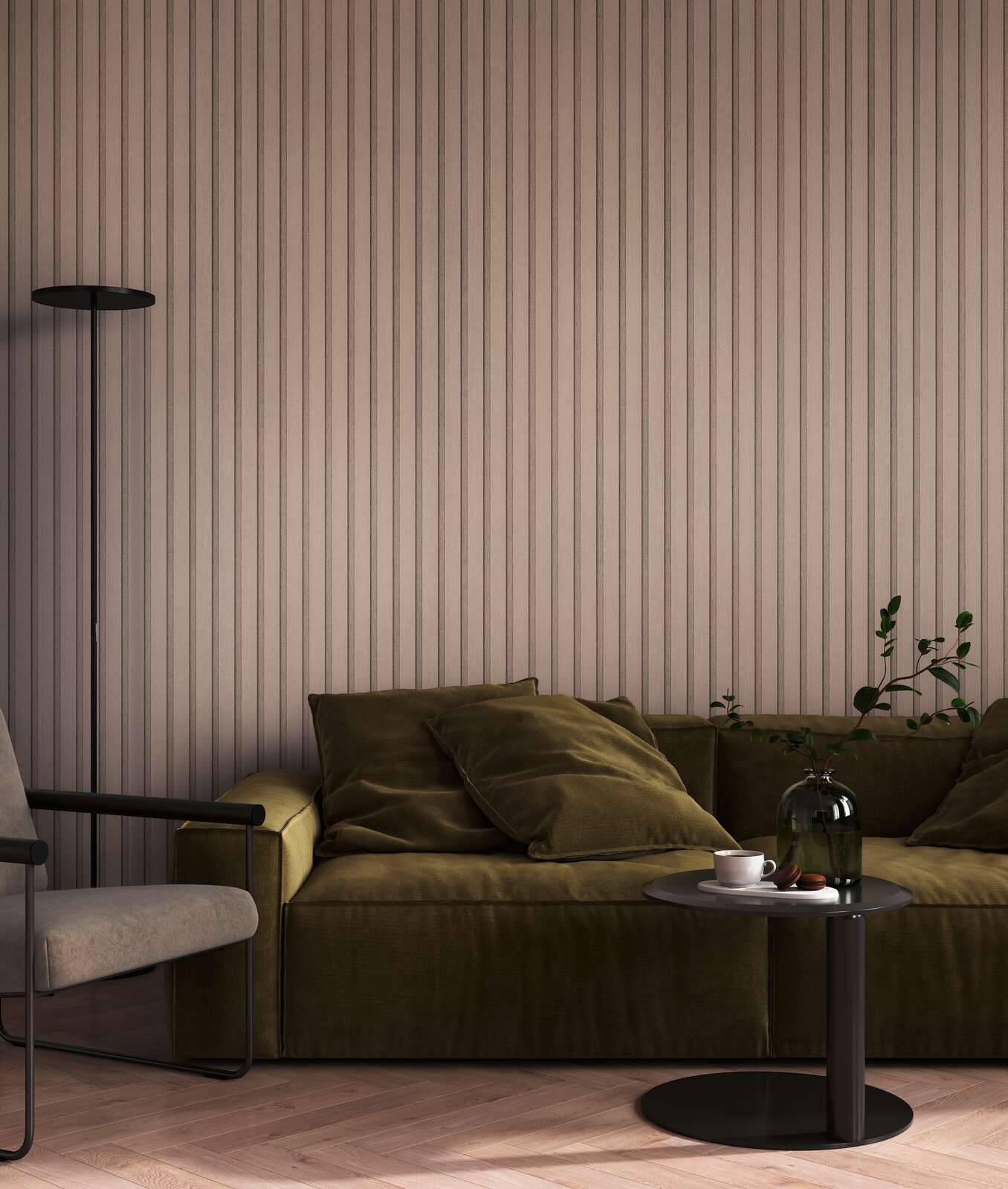 Sofa, Couch, Wohnzimmer, Olivgrün, Samt