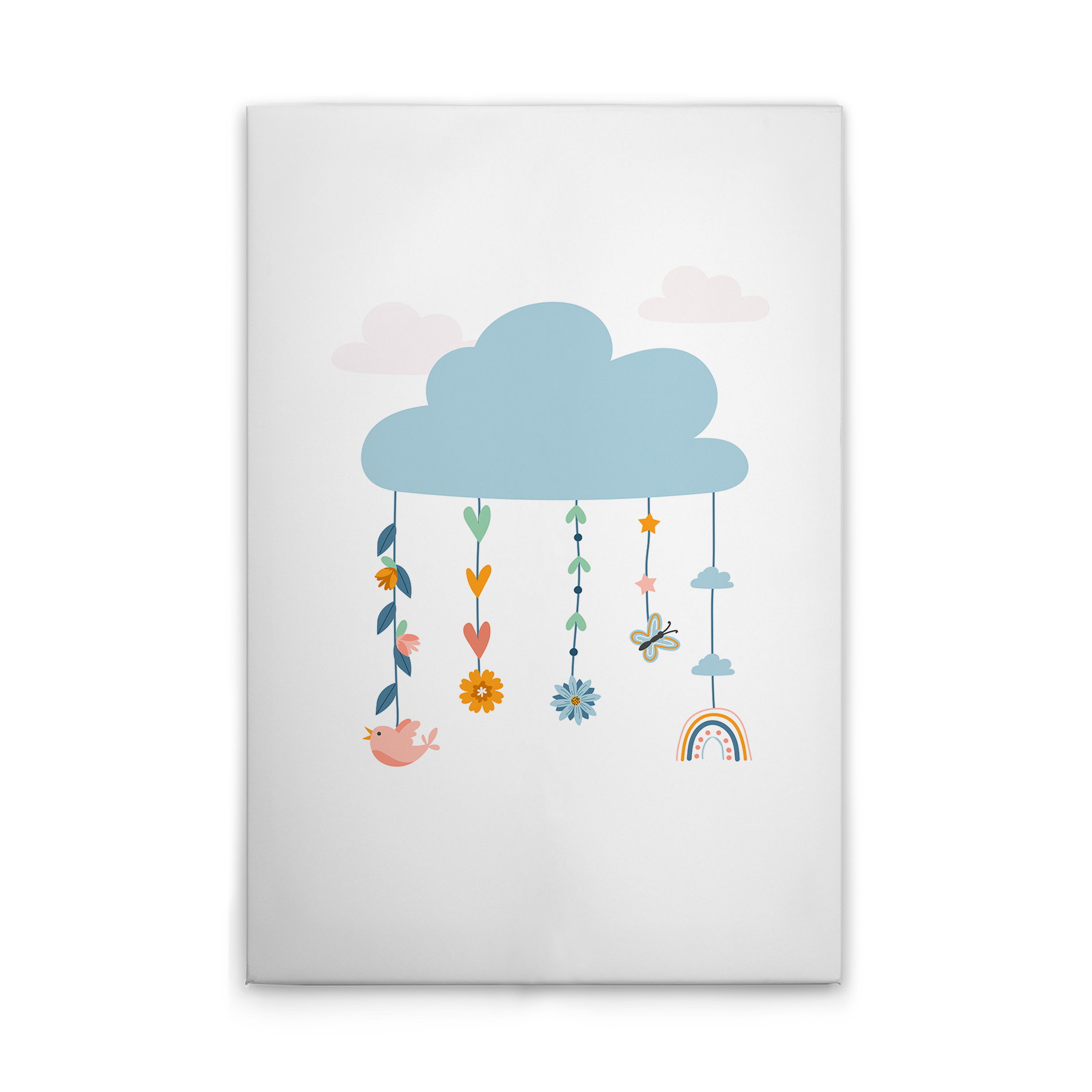 Himmlische Tropfen - Wolken Leinwandbild für das Kinderzimmer – 30 x 45 cm - Weiss, Bunt