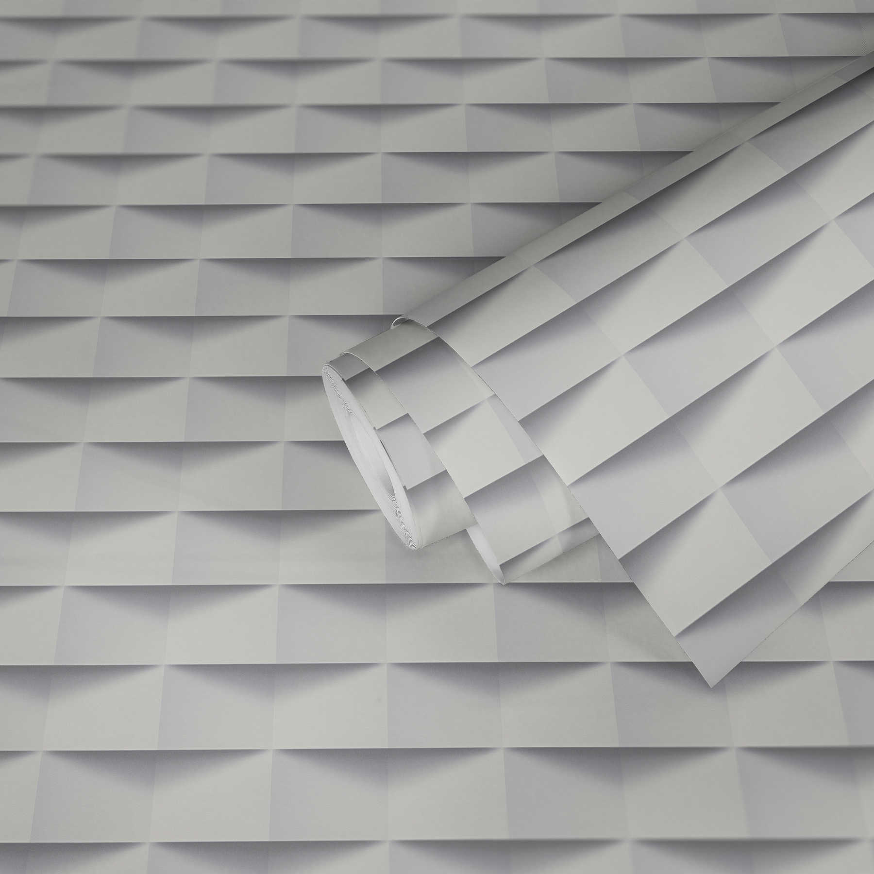 3D-Tapete mit grafischem Design und Schattenwurf – Weiß, Grau