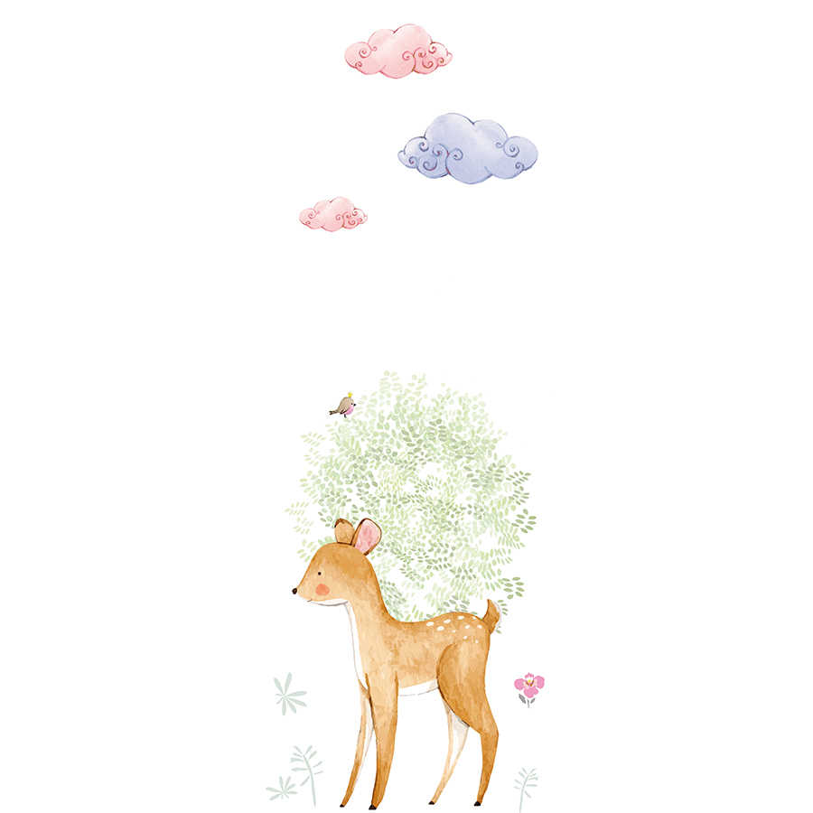         Children mural deer motif in blue and brown on premium smooth fleece
    