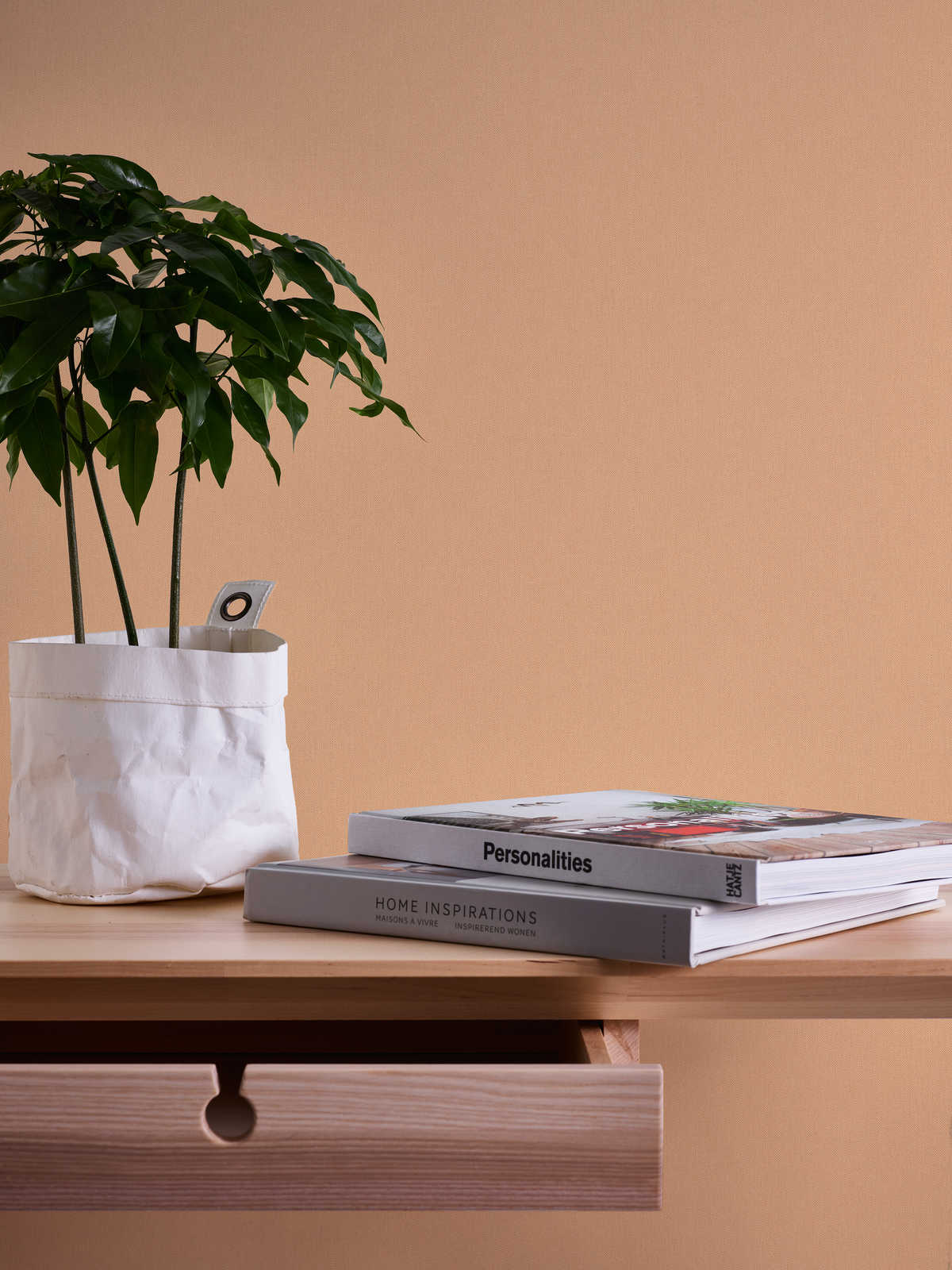             Tapete Pastell Orange mit Leinenoptik & Struktureffekt – Orange
        