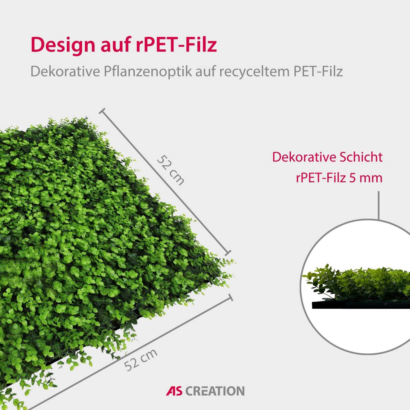 künstliches grün, pflanzendekoration, rpet-filz, moosoptik, pflanzenbox quadratisch