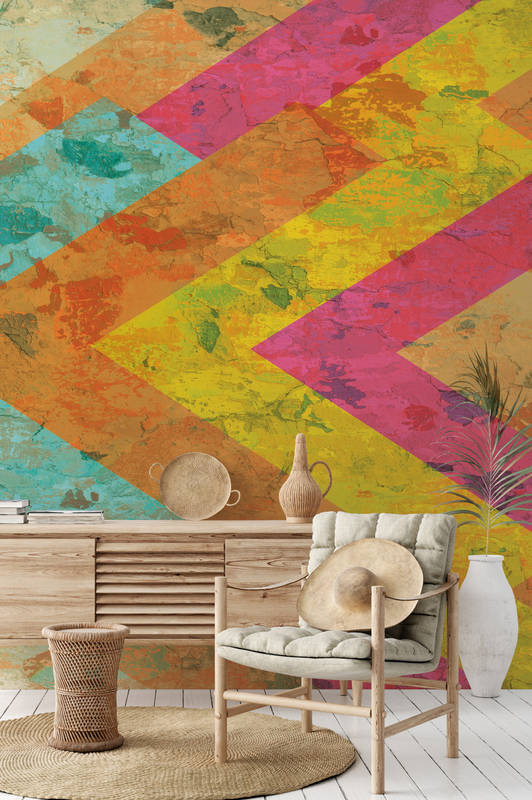             Rustikale Betonoptik Fototapete mit Colour Block Streifen
        