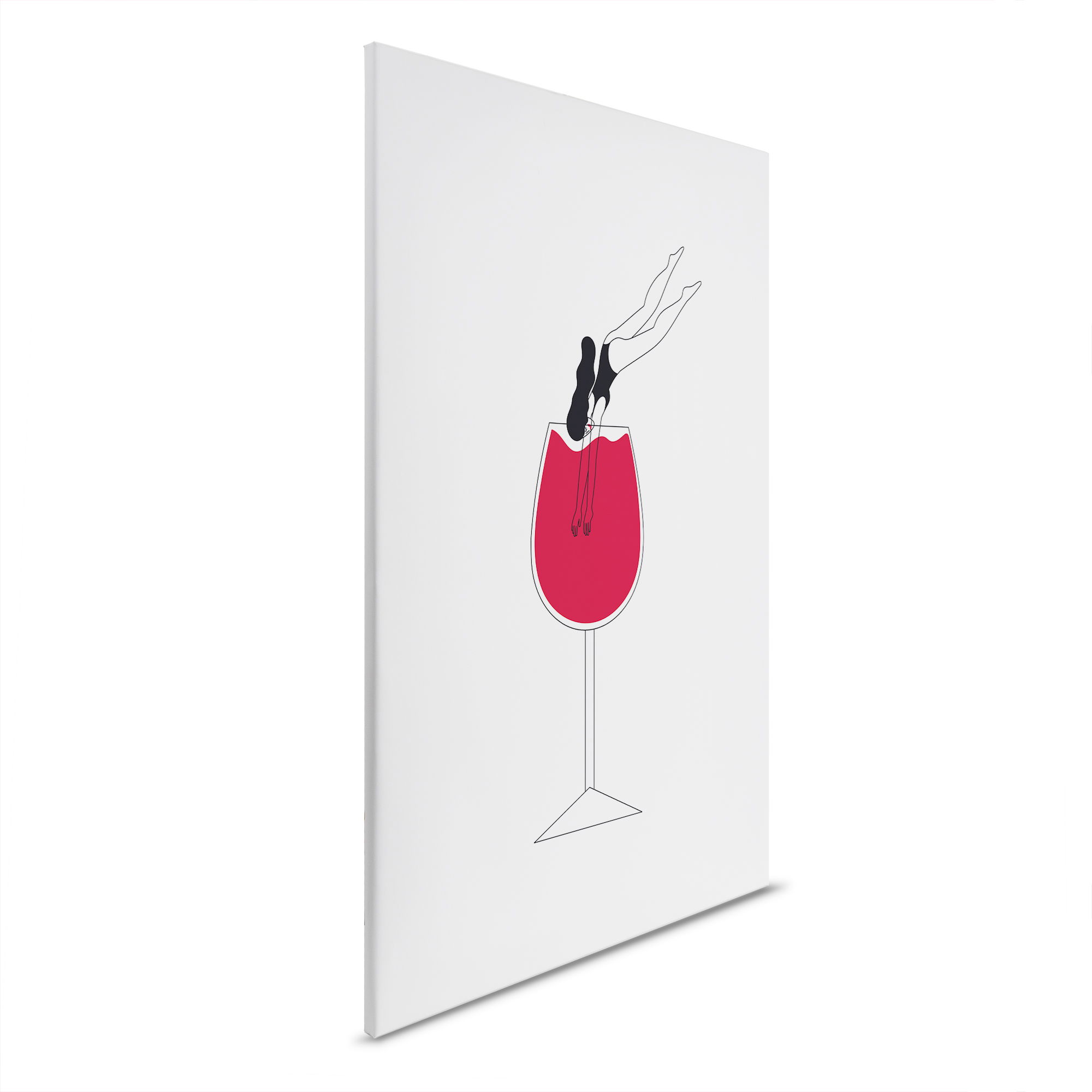         Leinwandbild Sprung ins Glas - Humorvolle Kunst für Weinliebhaber – 30 x 45 cm - Weiss, Schwarz
    