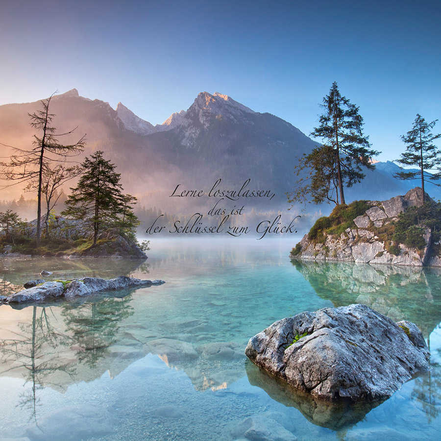         papiers peints à impression numérique lac avec rochers et inscription - Premium intissé lisse
    
