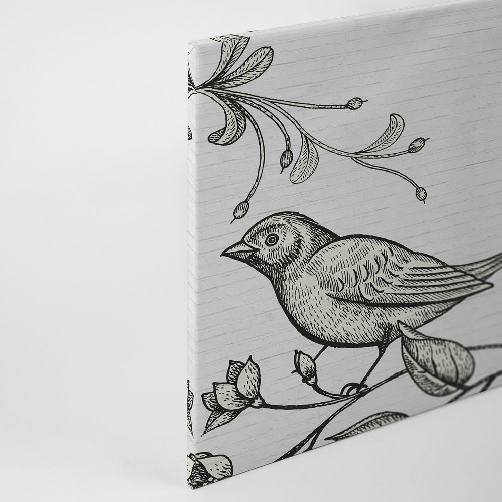             Steinwand Leinwandbild mit Vogel & Blumen Grafik – 0,90 m x 0,60 m
        
