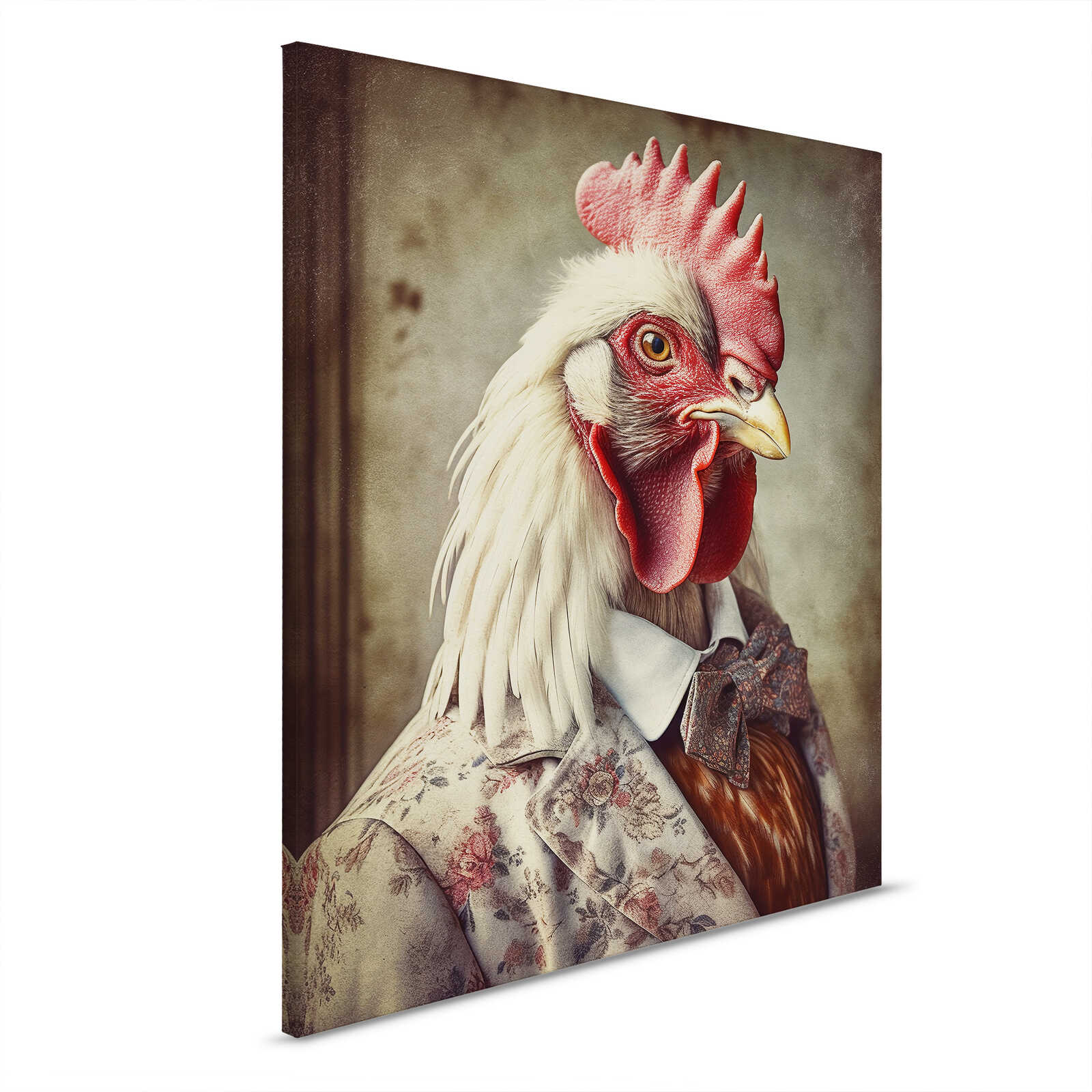         Coq style gentleman - charme vintage sur toile - 40 x 50 cm - Beige, Crème
    