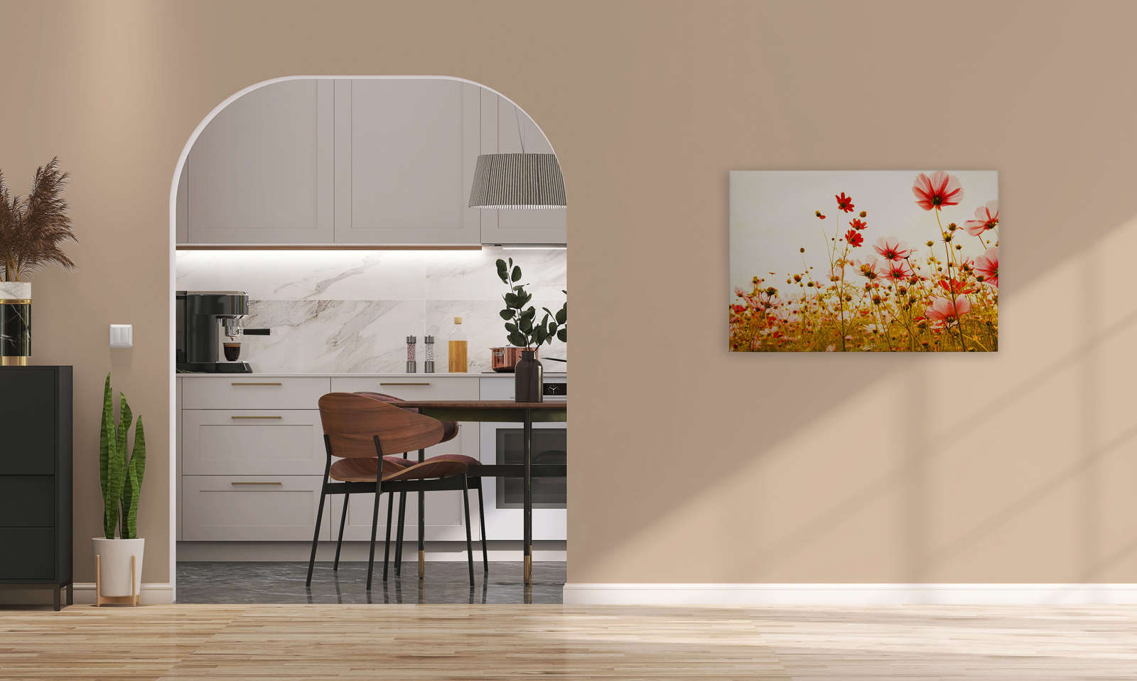             Leinwand mit Blumenwiese im Frühling | grün, rosa, weiß – 0,90 m x 0,60 m
        