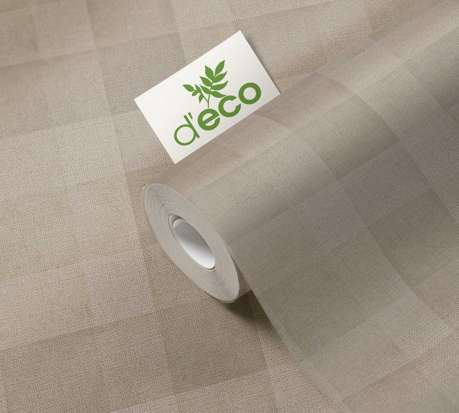             Vliesbehang met ruitpatroon & linnenlook PVC-vrij - bruin
        