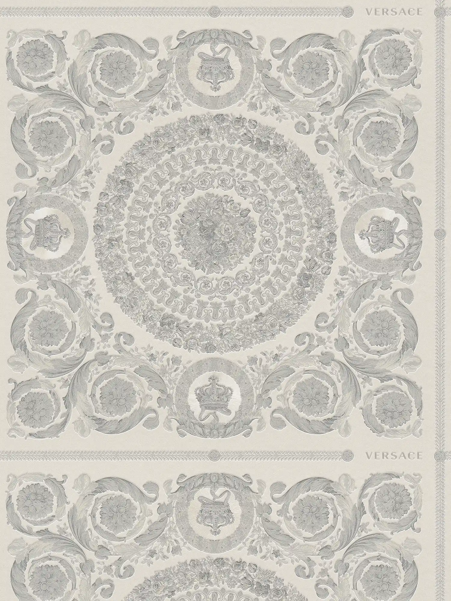         Luxury VERSACE Home wallpaper crowns & roses - silver, grey
    