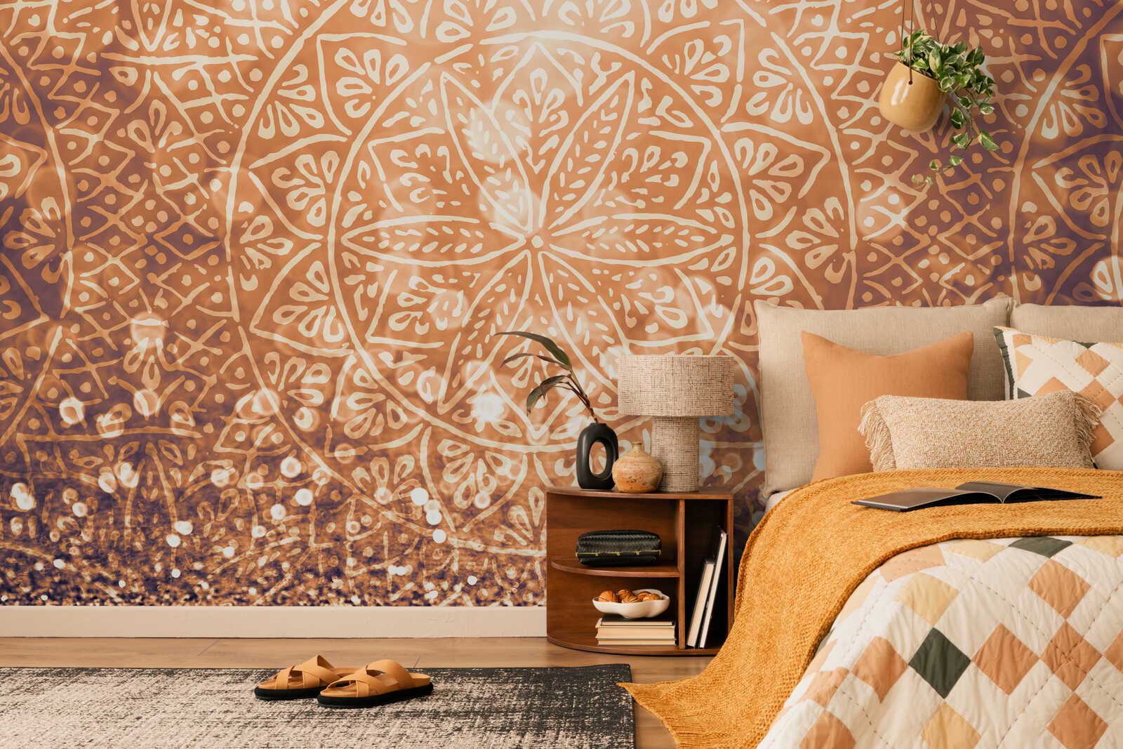 Tapisserie, Murwand, Mandalamuster, Erdtöne, Schlafzimmer-Dekor