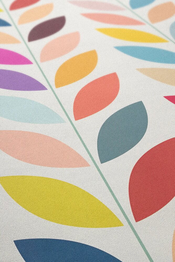            Retro vliesbehang met opvallend kleurrijk bladmotief - crème, veelkleurig
        