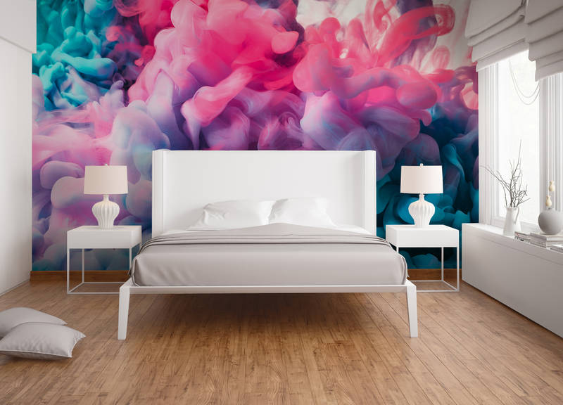             Farbiger Rauch Fototapete – Rosa, Blau, Weiß
        
