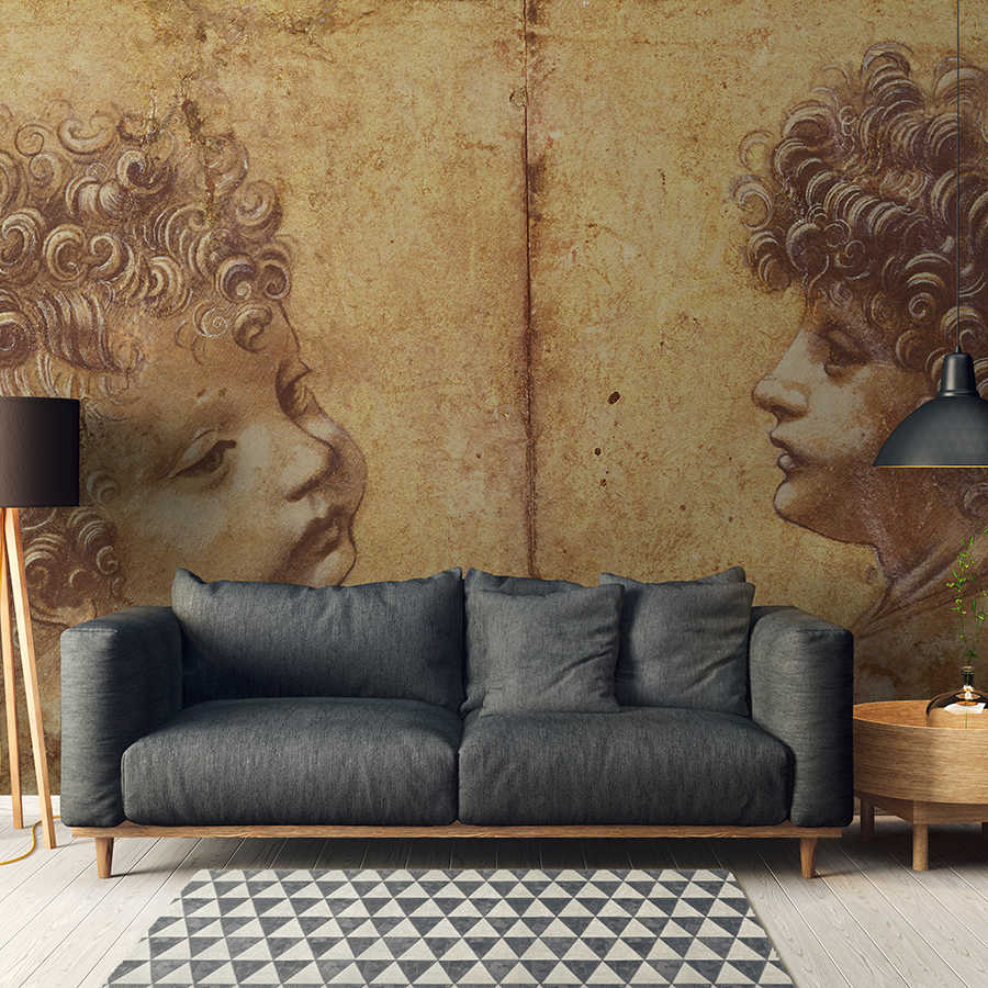 wandbild, dekorationswand, antike mural, gesichtsmotiv, zimmerdeko