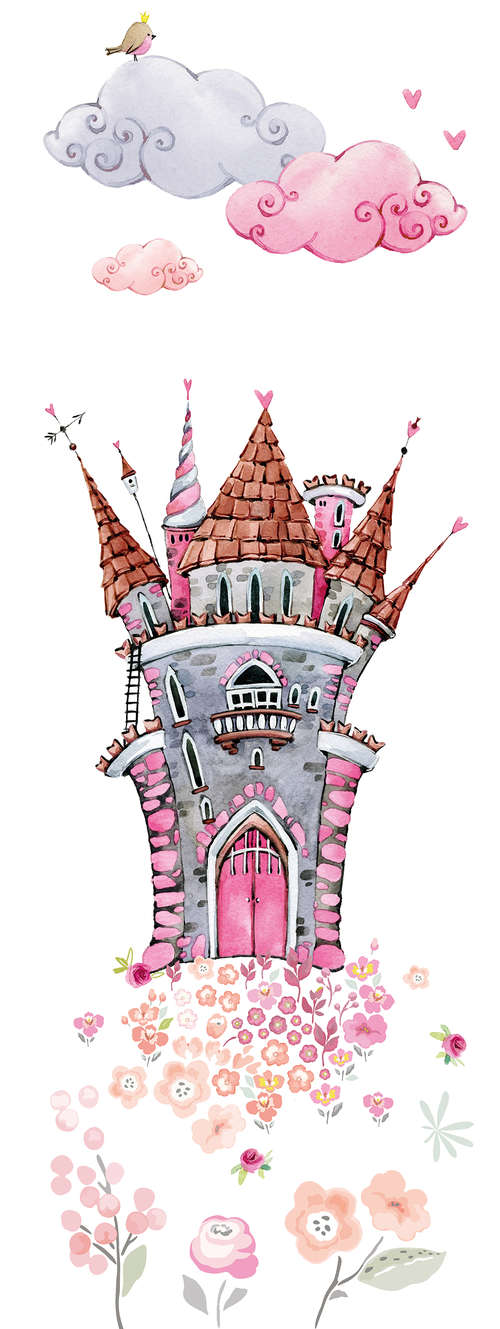 castle, turm, pink, aquarell, blumen
