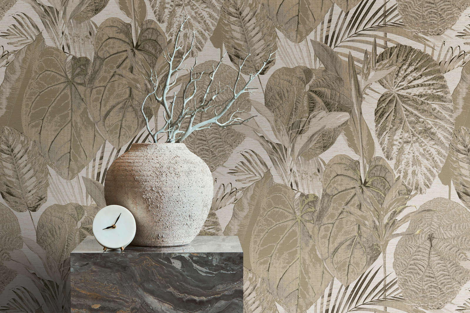             Tapete mit Dschungelmuster leicht strukturiert, matt – Beige, Taupe
        