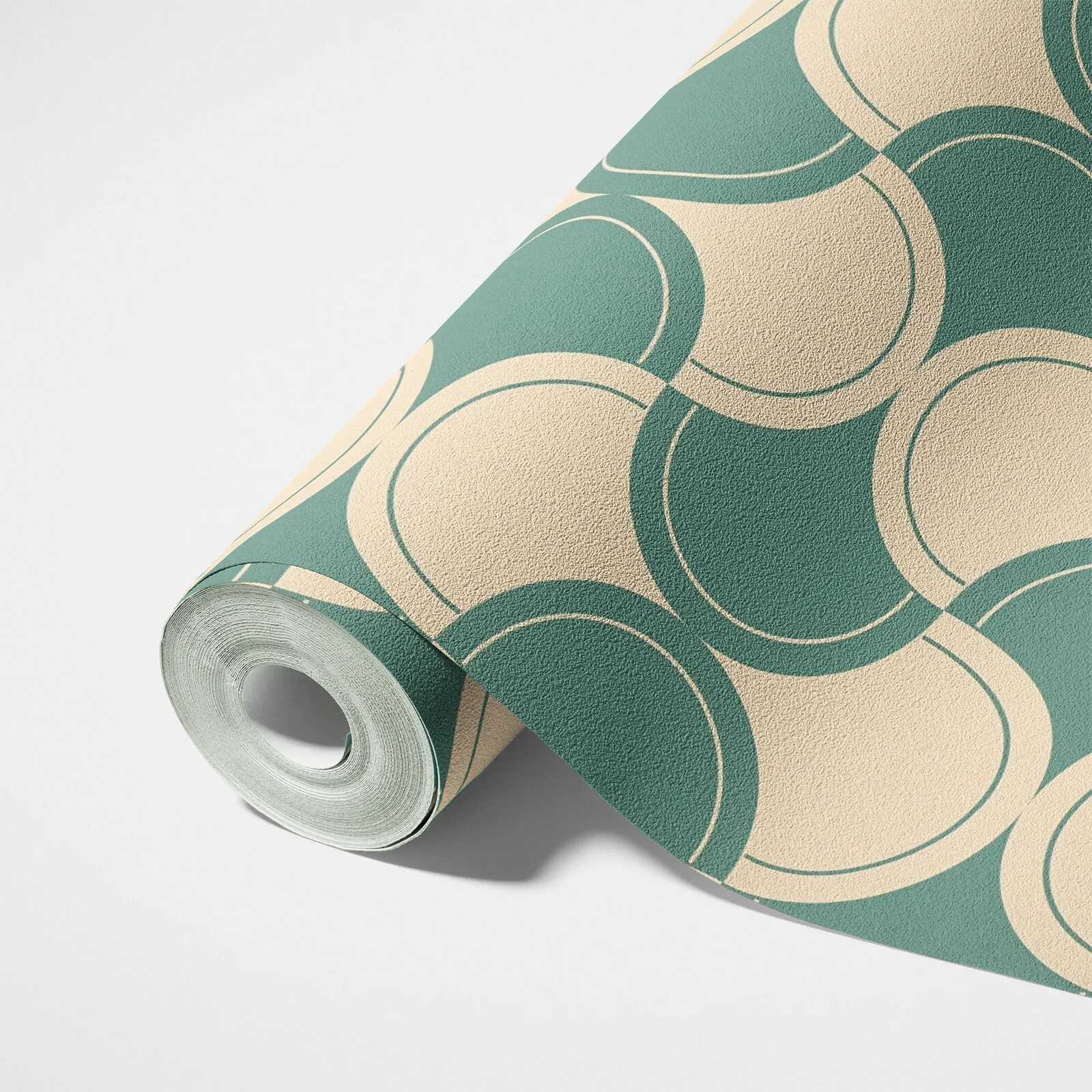             Vliestapete mit Halbkreismuster im 70er Jahre Stil – Grün, Beige
        