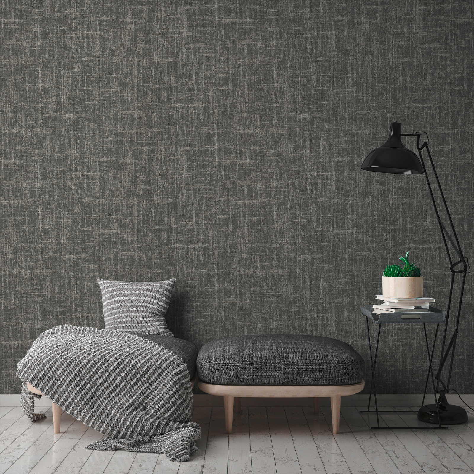             Vliestapete mit meliertem Metallic Effekt – Schwarz, Grau
        