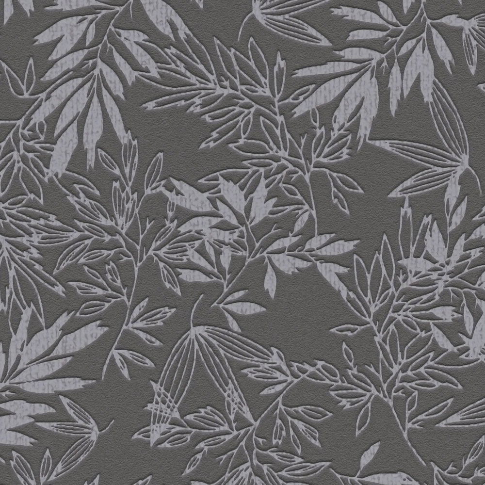             Tapete mit Blätter Motiv und Schaumstruktur – Schwarz, Grau
        