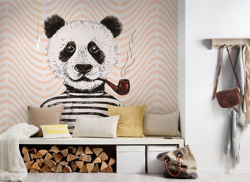             Papier peint panoramique Panda Design BD pour chambre d'enfant - Orange, rouge, blanc
        