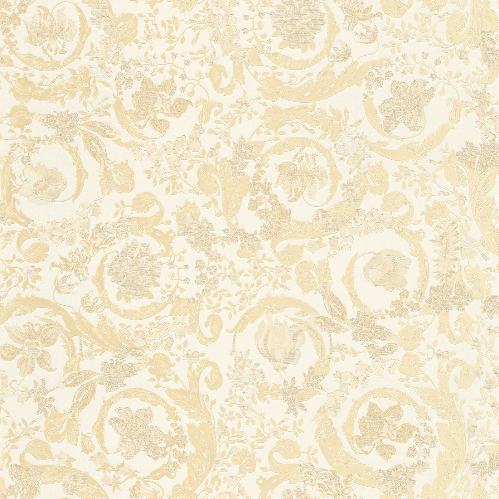         VERSACE Tapete Blumenranken Ornament – Creme, Metallic
    