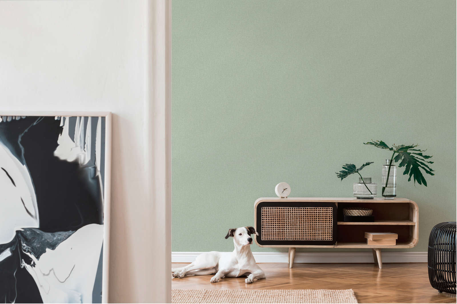             Einfarbige Tapete in Gewebe-Optik mit leichter Struktur, matt – Grün
        