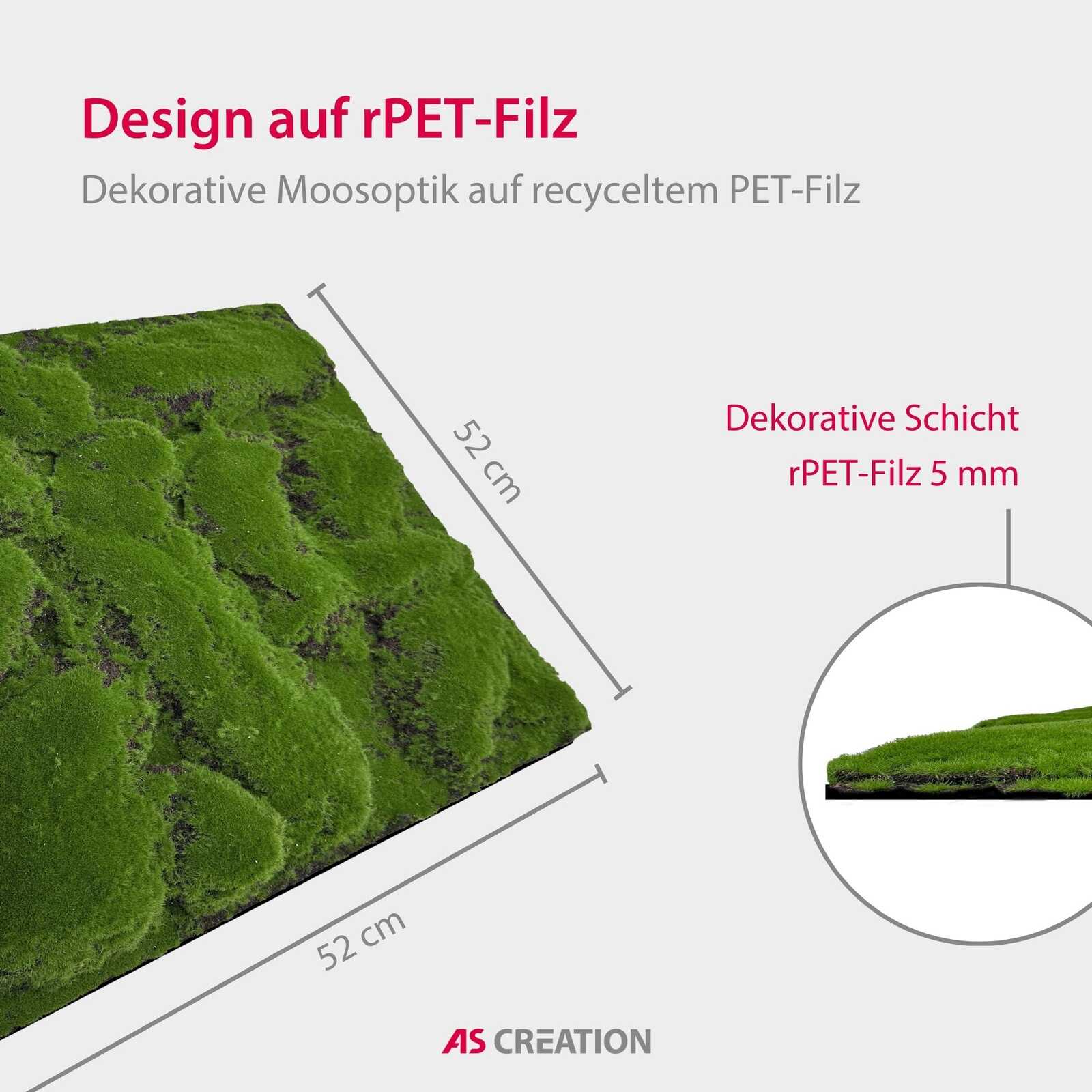 grüne Moosplatte, Moosoberfläche, rPET-Filz, Dekorplatten, Kunstmoos