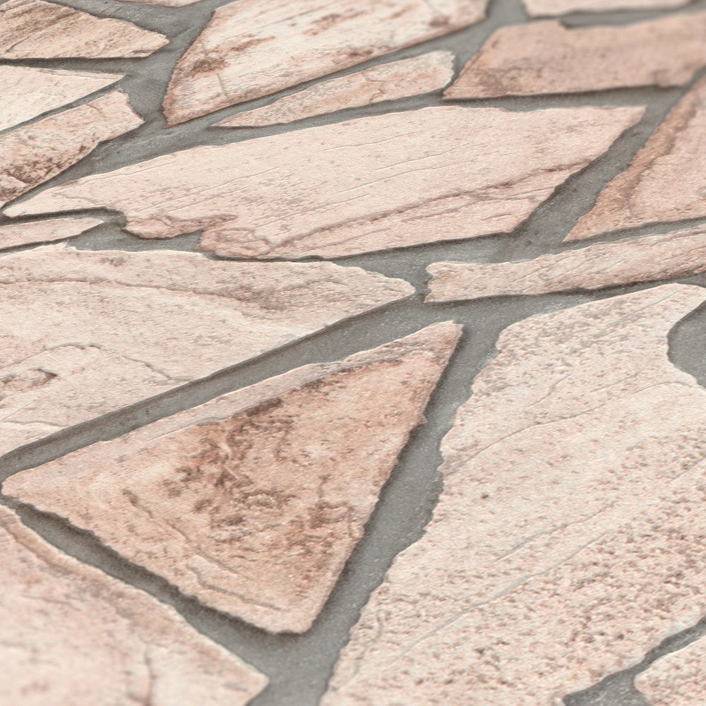             Steintapete 3D-Effekt, realistisches Natursteinmuster – Beige, Grau, Braun
        