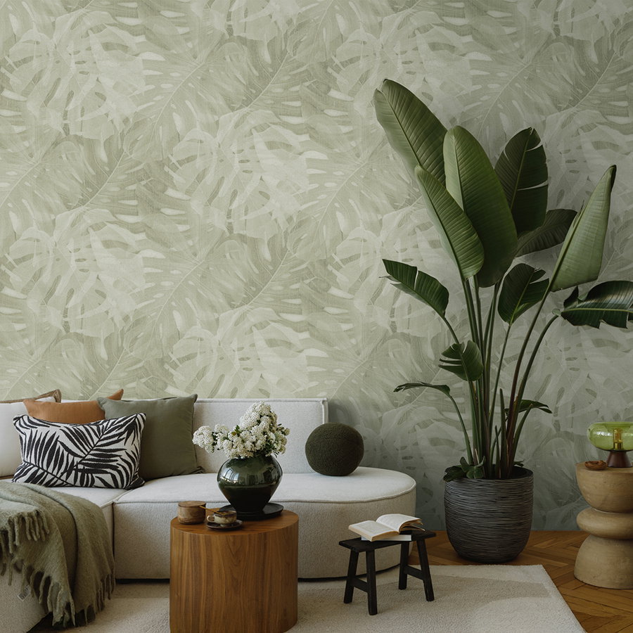 Moderne Vliestapete  tropische Monstera Blttern  sanften Naturdesign  matt & glatt - Grn