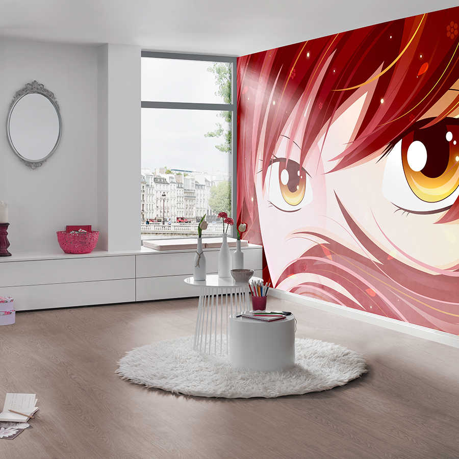 Wandtattoo, Anime Gesicht, Rote Haare, Wohnzimmer, Wandbild